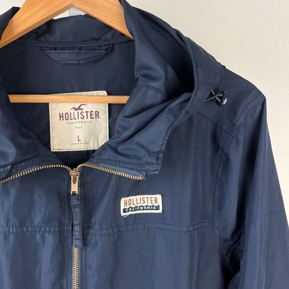Hollister Jackets & Blazers - Hollister Hooded‎ Windbreaker Jacket Womens Large Navy Blue Full Zip